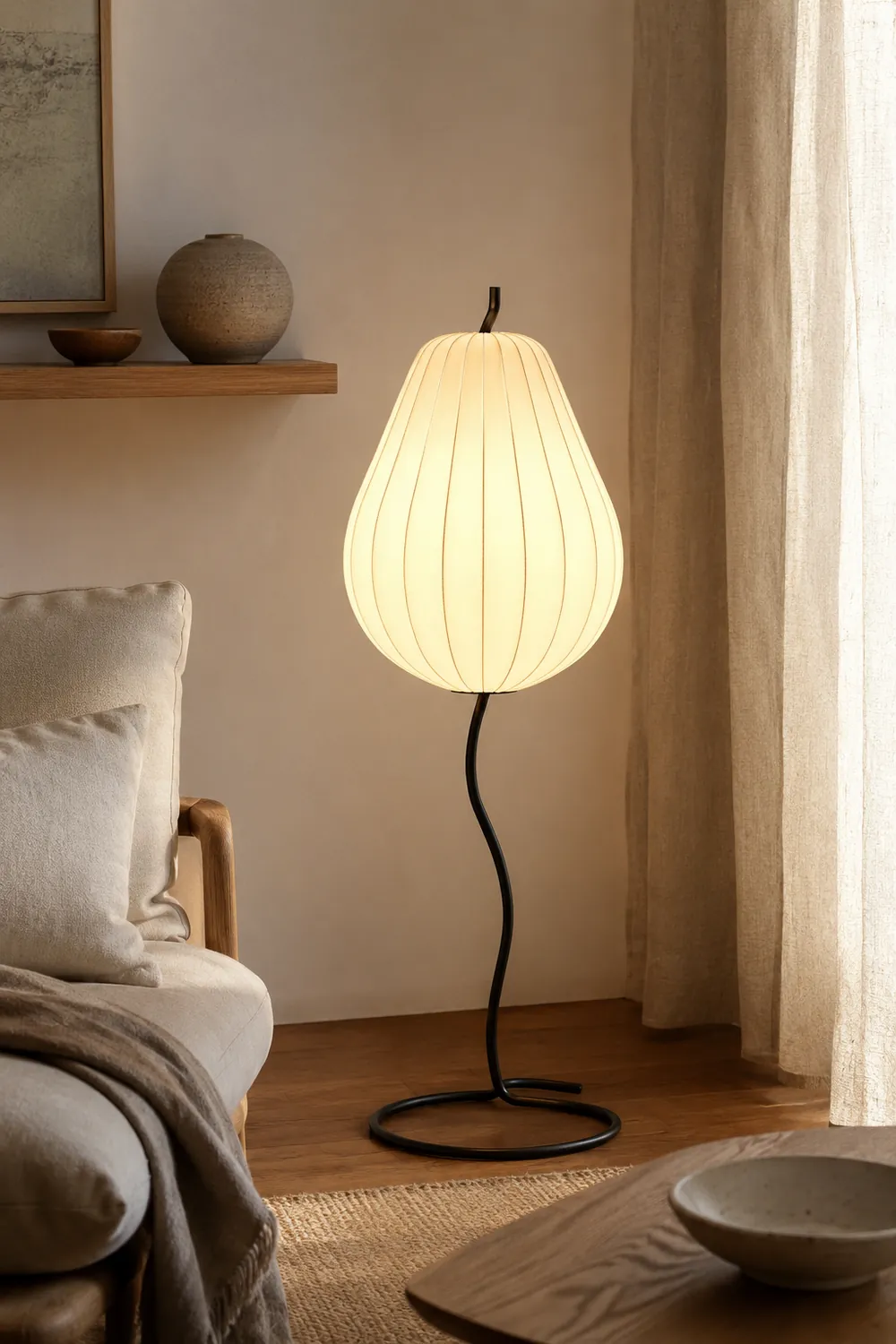 Renée Retro Pear Shaped Fabric Meta Floor Lamp - Lumpaz