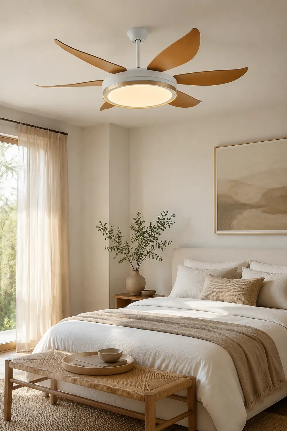 Haydn 6-Blade DC Ceiling Fan with Light, Golden & White, 51''/60'' - Lumpaz