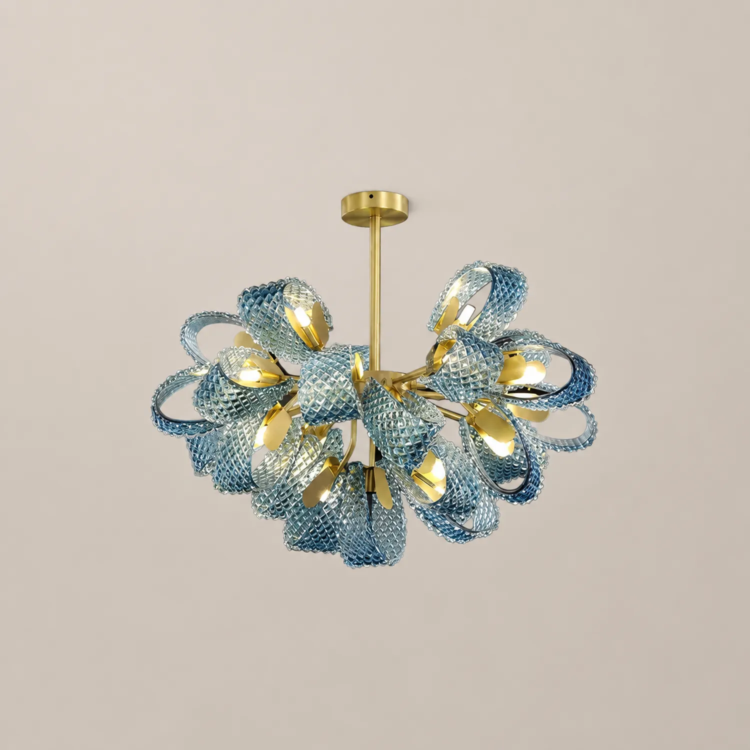 Hailie Vintage Art Deco Blue Glass Chandelier Living Room - Lumpaz