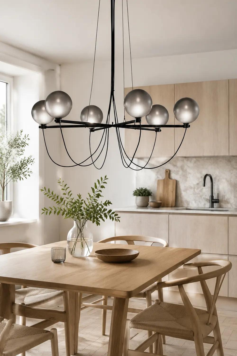 Valentina Nordic Modern Glass Ball Chandelier, Smoke Gray/Blue - Lumpaz