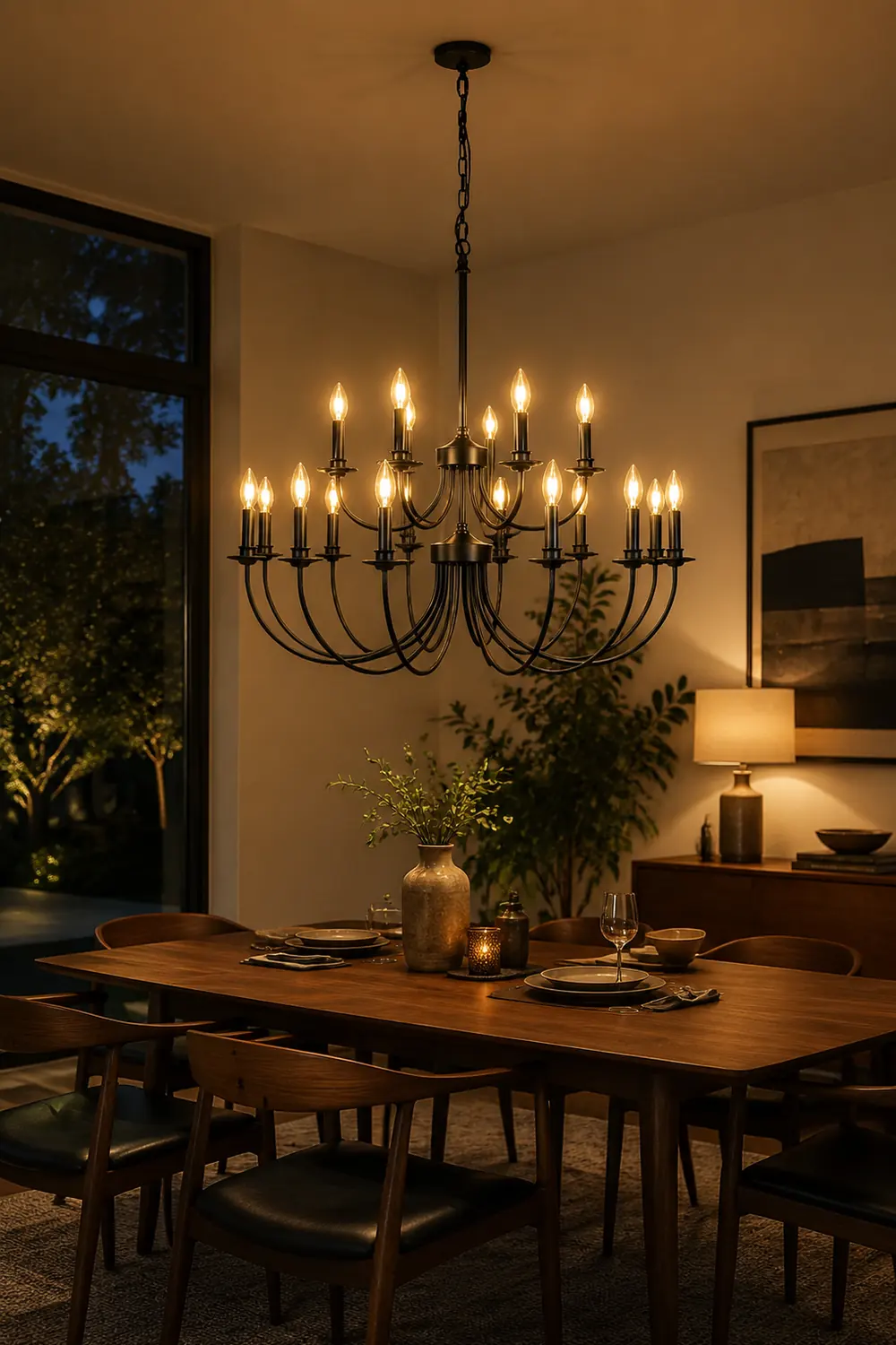 Silva LED Chandelier Black Metal Bedroom Living Room Ding Room - Lumpaz