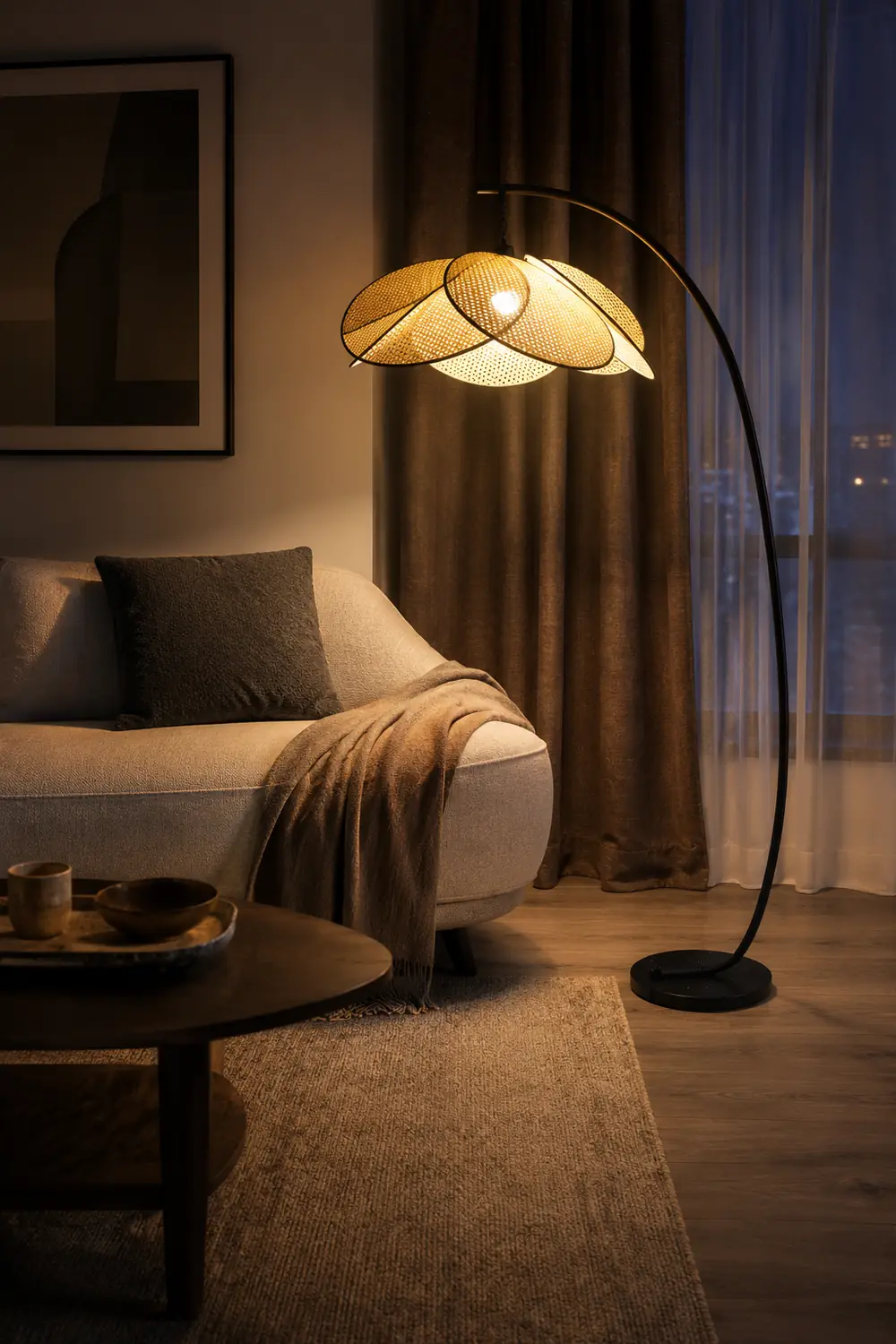 Ritta Artistic Flower Rattan/Willow Weave Floor Lamp - Lumpaz