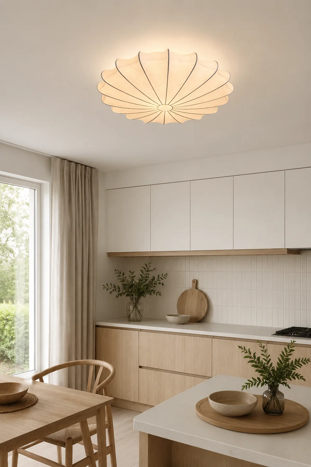 Renée Modern Elagant Round Metal/Fabric Flush Mount Ceiling Light, White - Lumpaz
