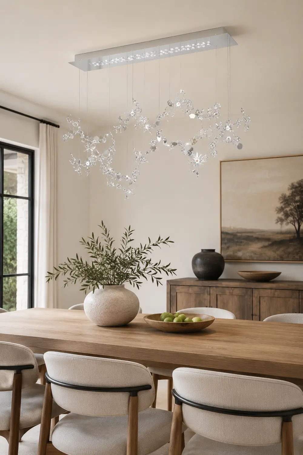 Ophelia Modern Sheet Crystal Chandelier, Silver, Living Room - Lumpaz