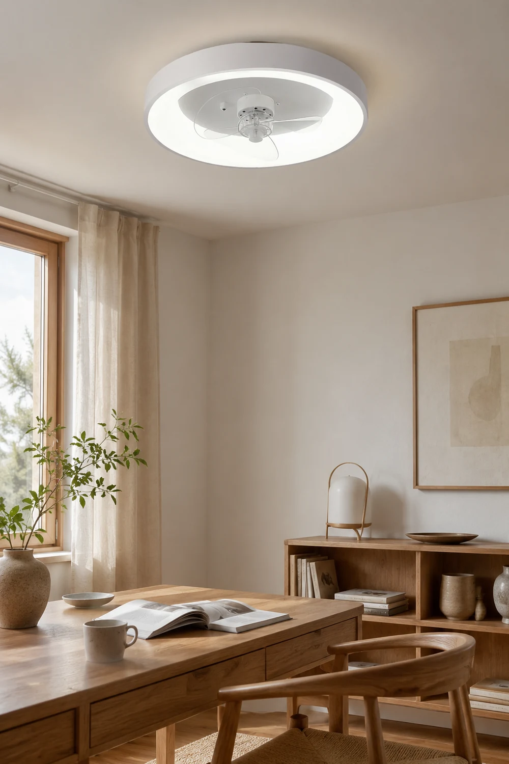 Quinn White Ceiling Fan with Light, Study/Bedroom - Lumpaz