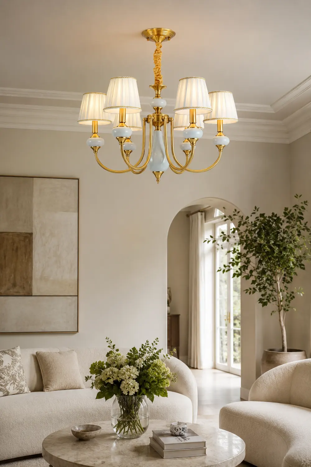 Alessio Retro Elegant Fabric Chandelier, Beige/Blue - Lumpaz