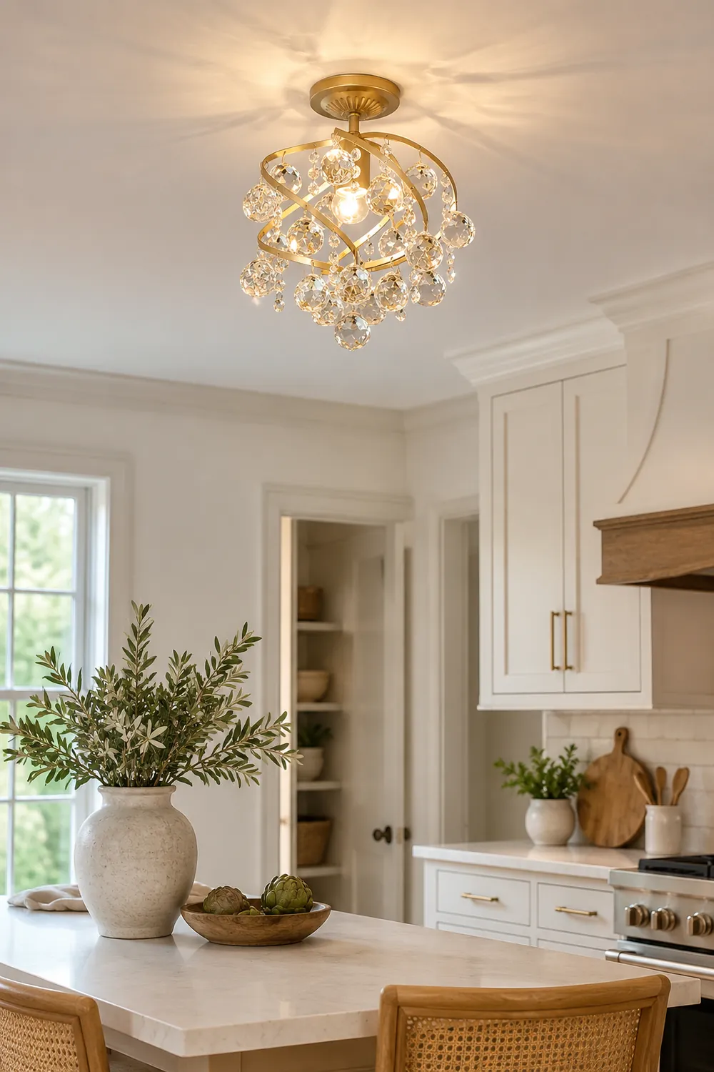 Marliyn Luxury Globe Crystal Semi-Flush Mount Ceiling Light, Brass - Lumpaz