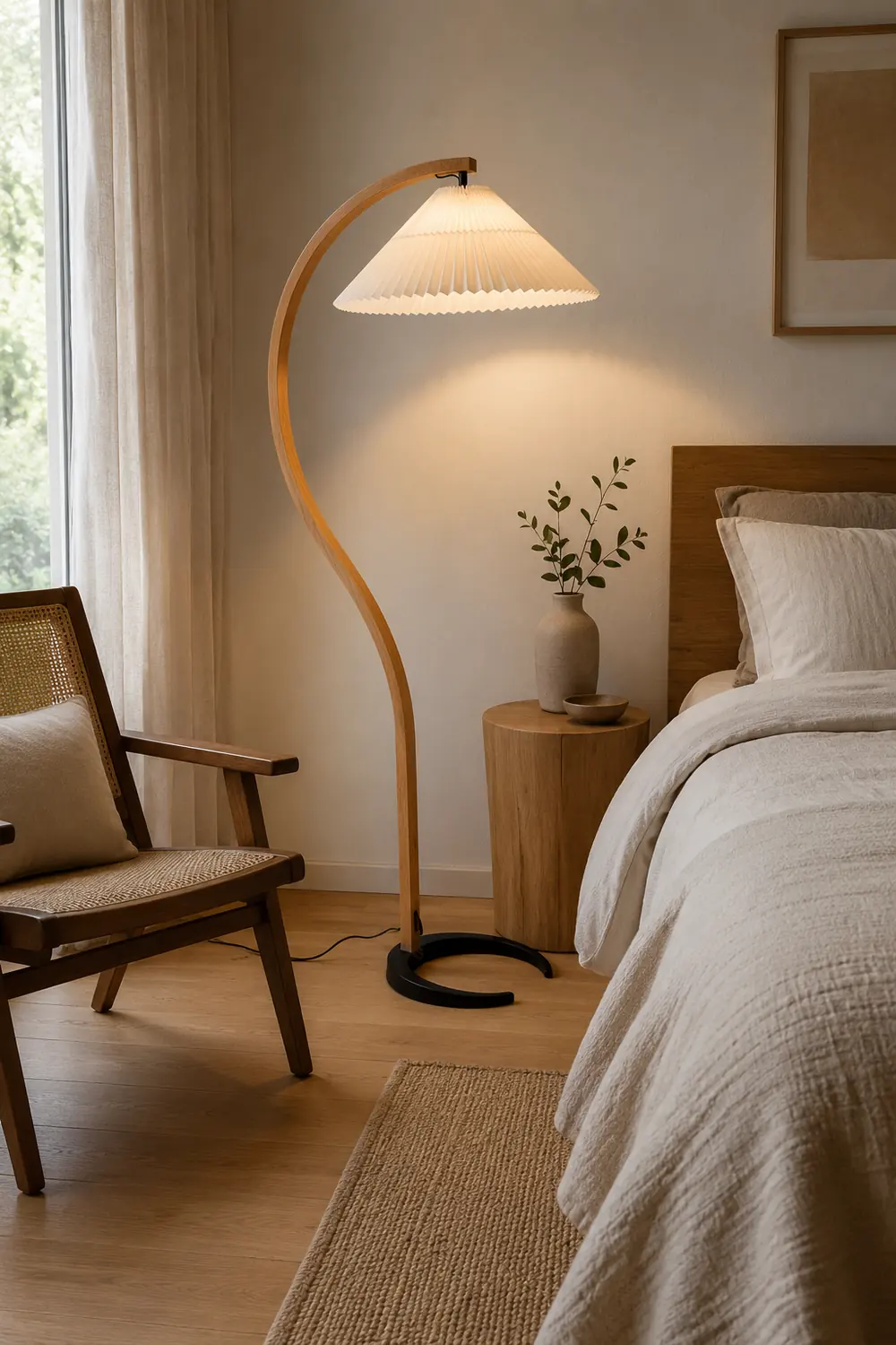 Ozawa Unique LED Beige Floor Lamp Wood/Metal Bedroom/Living Room - Lumpaz