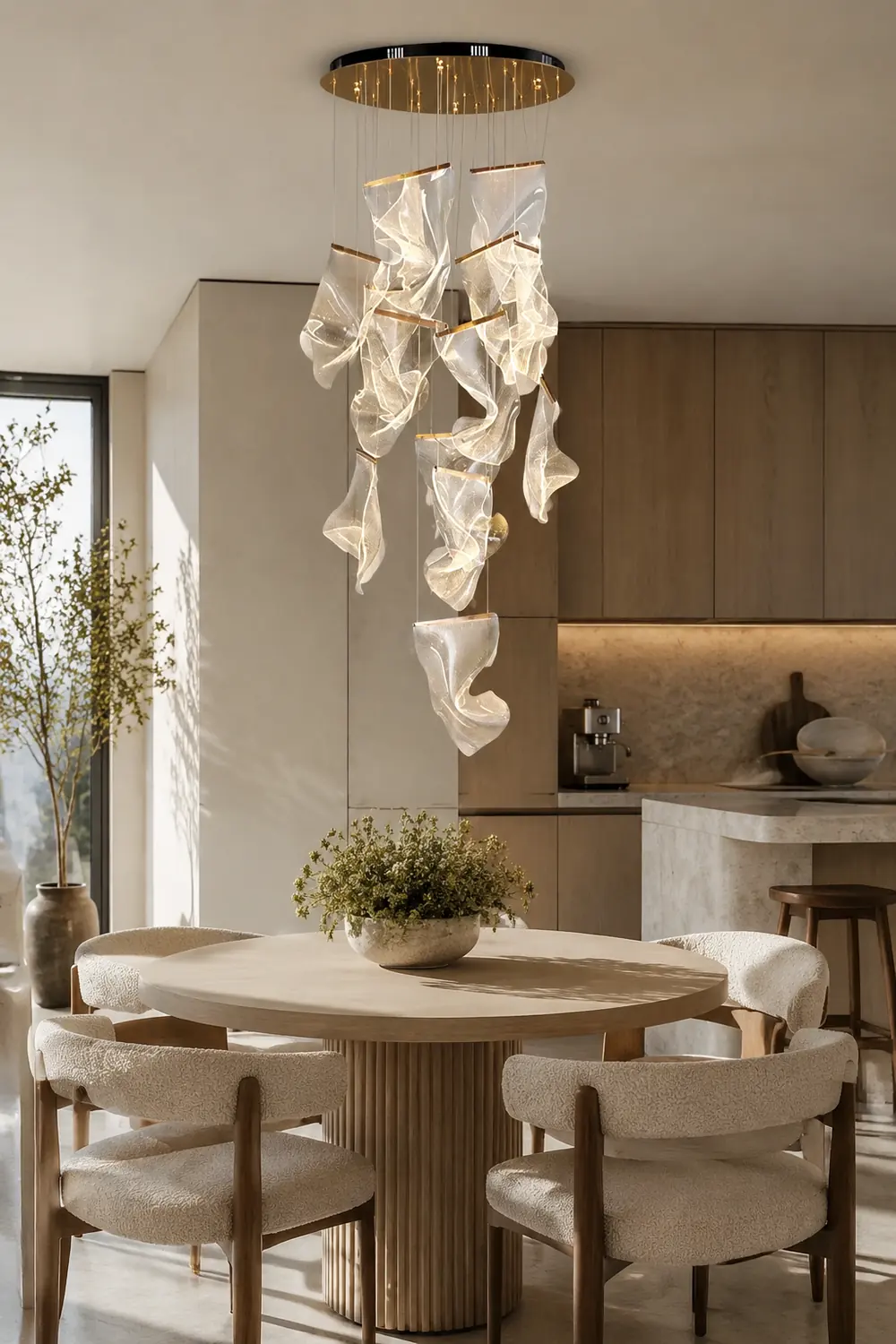 Marylin Artistic Acrylic Silk Chandelier, Gold - Lumpaz