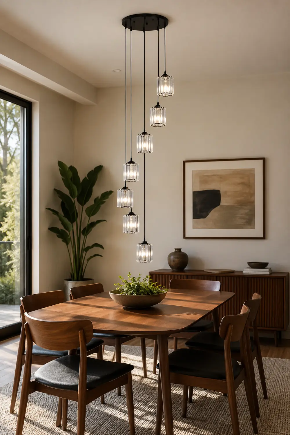 Kristy Modern Minimalist Metal/Glass Chandelier Black Living Room - Lumpaz