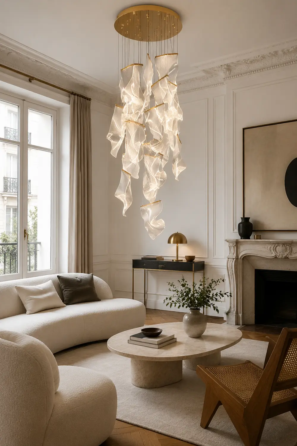 Marylin Artistic Acrylic Silk Chandelier, Gold - Lumpaz