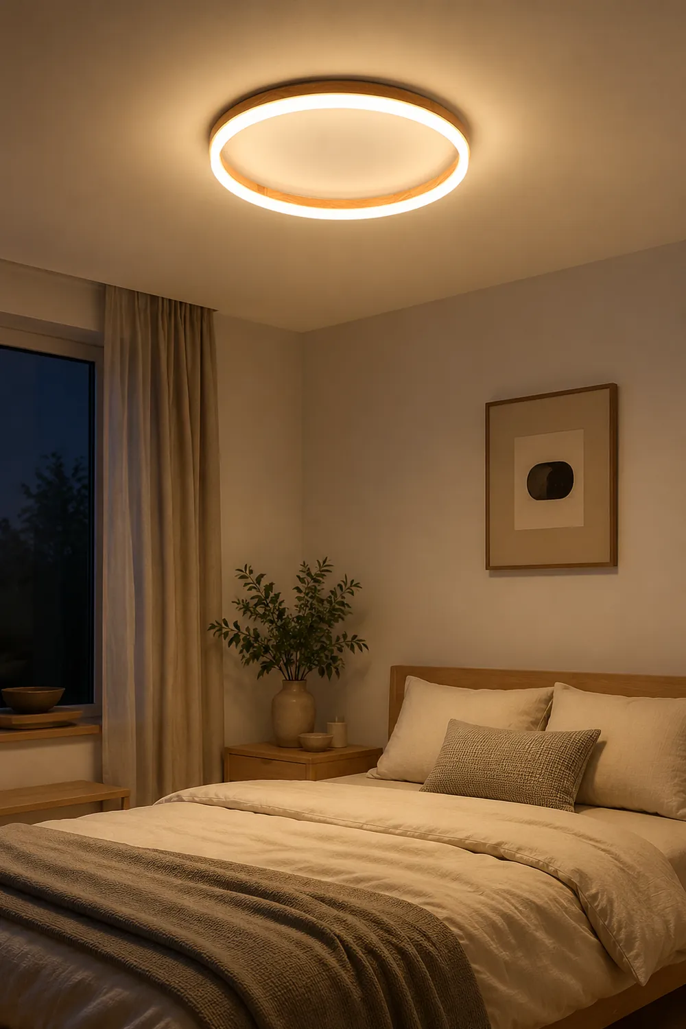 Ozawa Round Modern Flush Mount Ceiling Light Wood Acrylic Bedroom - Lumpaz