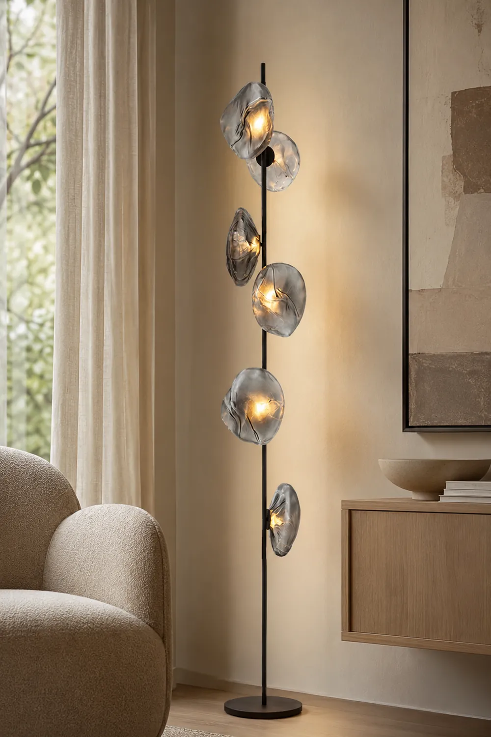 Byers Luxury Flower Metal/Glass Floor Lamp, Black/Gold/Gray - Lumpaz