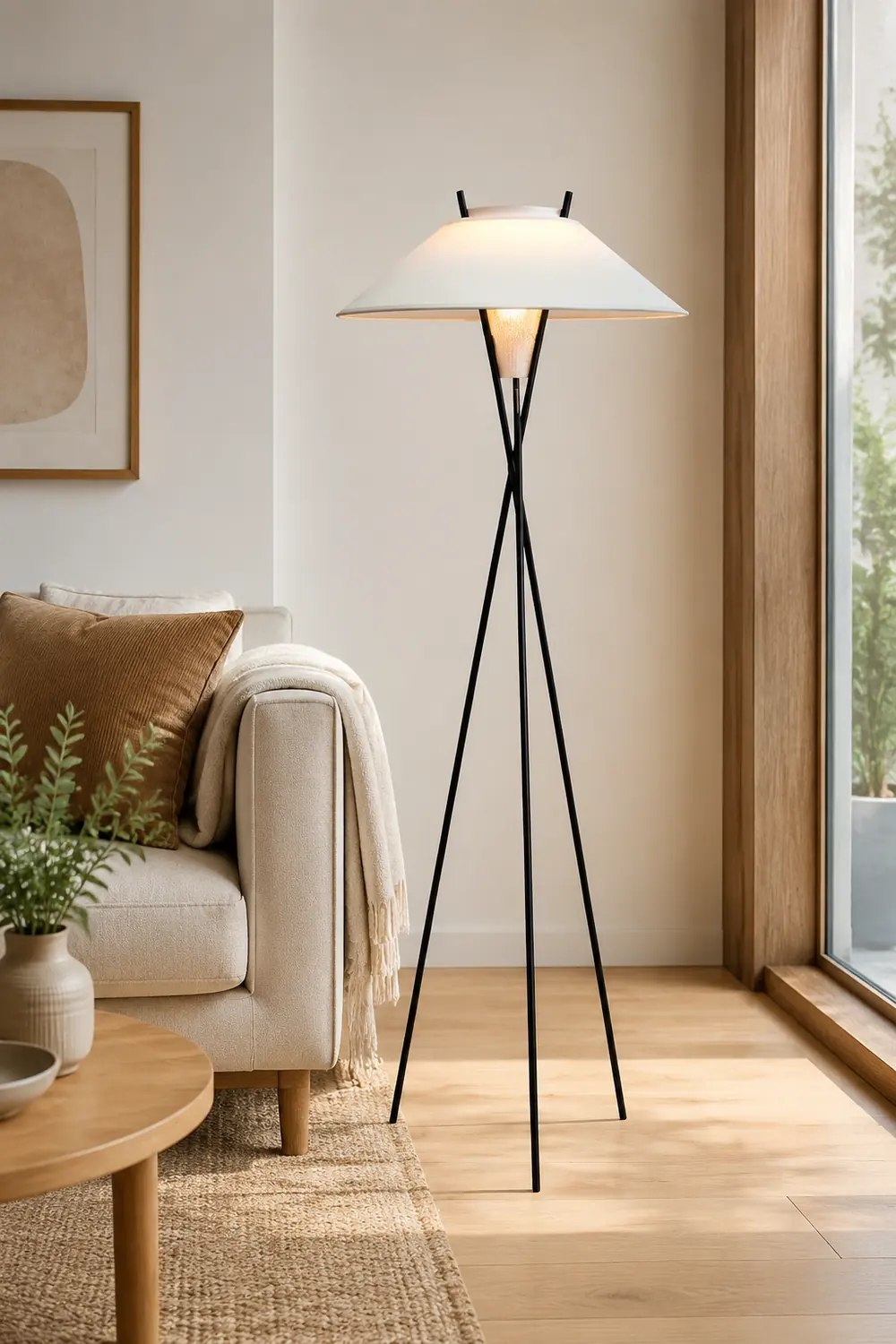 Carins Modern Tripod Metal/Fabric Floor Lamp, White - Lumpaz