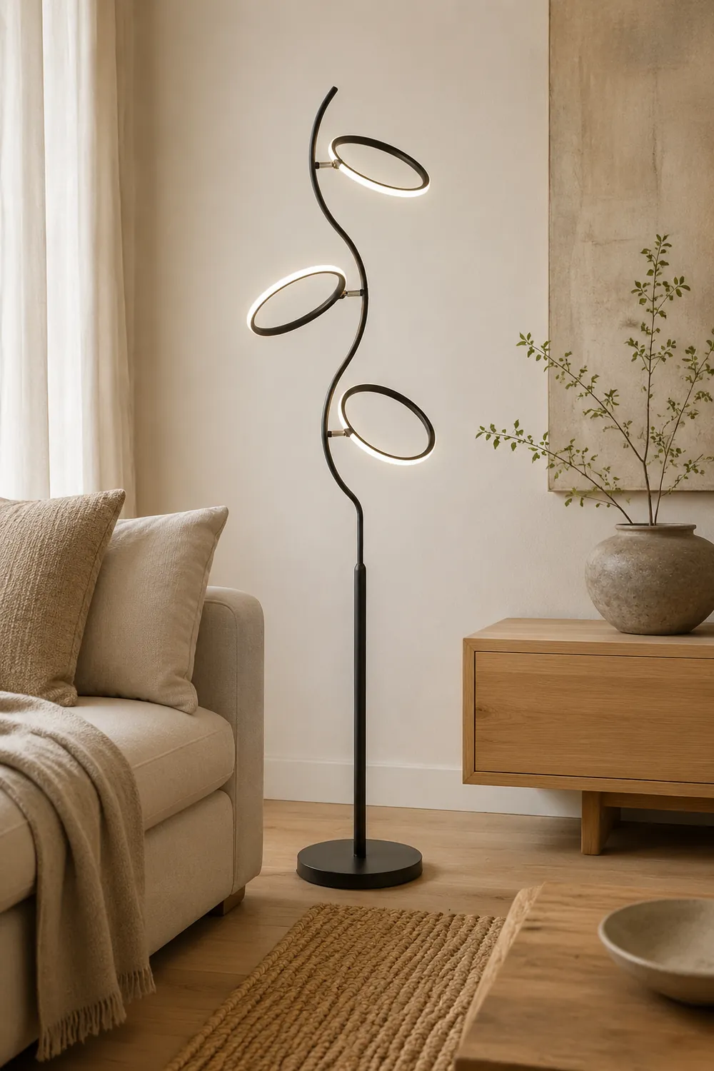 Modern Nordic Curved Acrylic/Metal Floor lamp, Black - Lumpaz