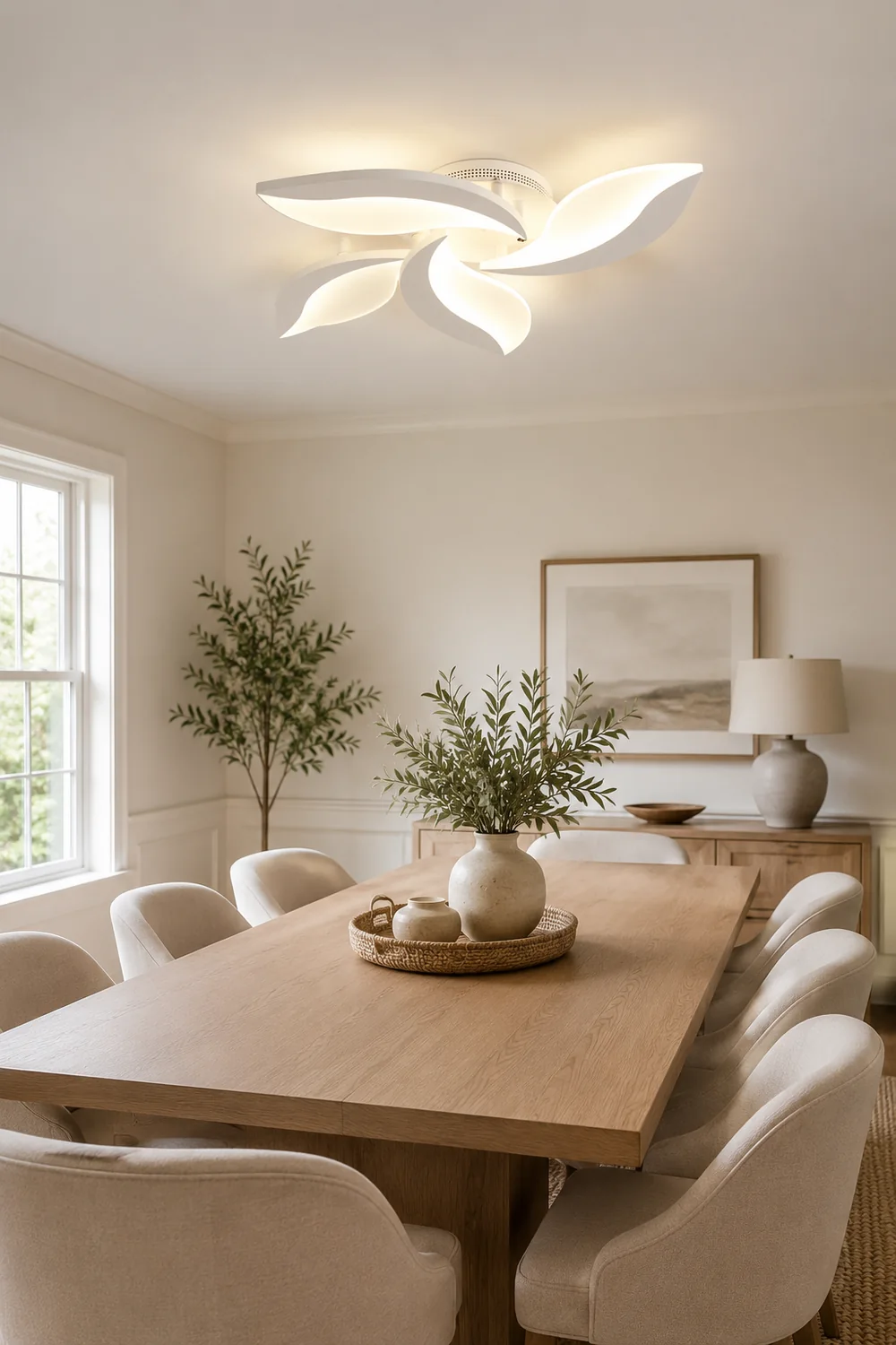 Hana Minimalist Art Deco Flower Flush Mount Ceiling Light, White, Living Room - Lumpaz