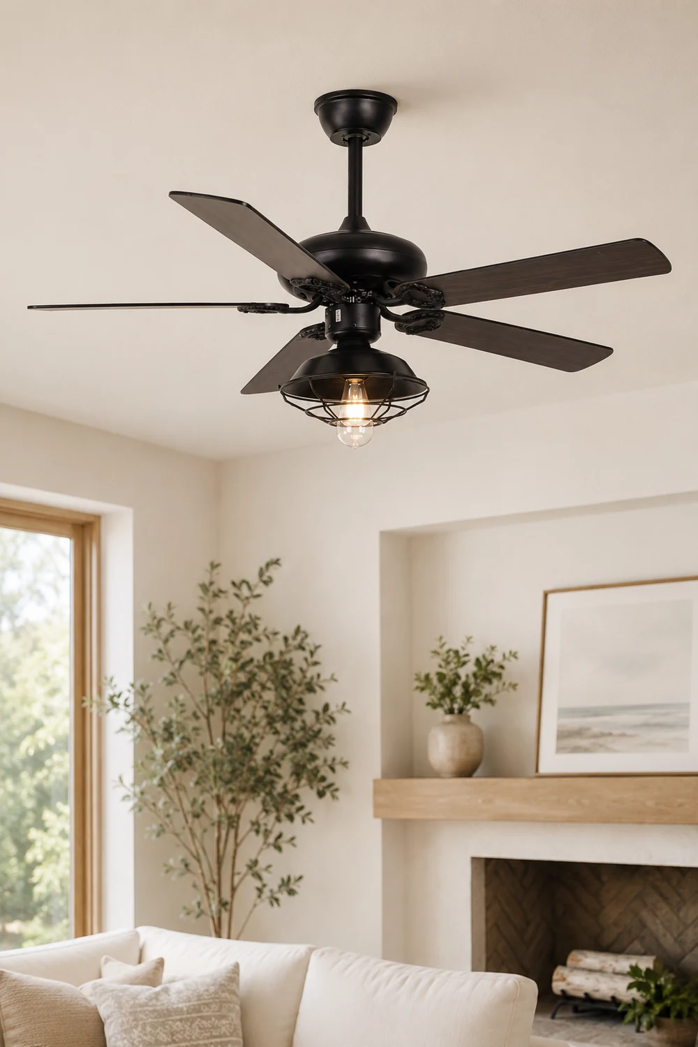 Alessio Industrial 5-Blade Black Ceiling Fan with Light, 4 Style, DIA 42.1'' - Lumpaz