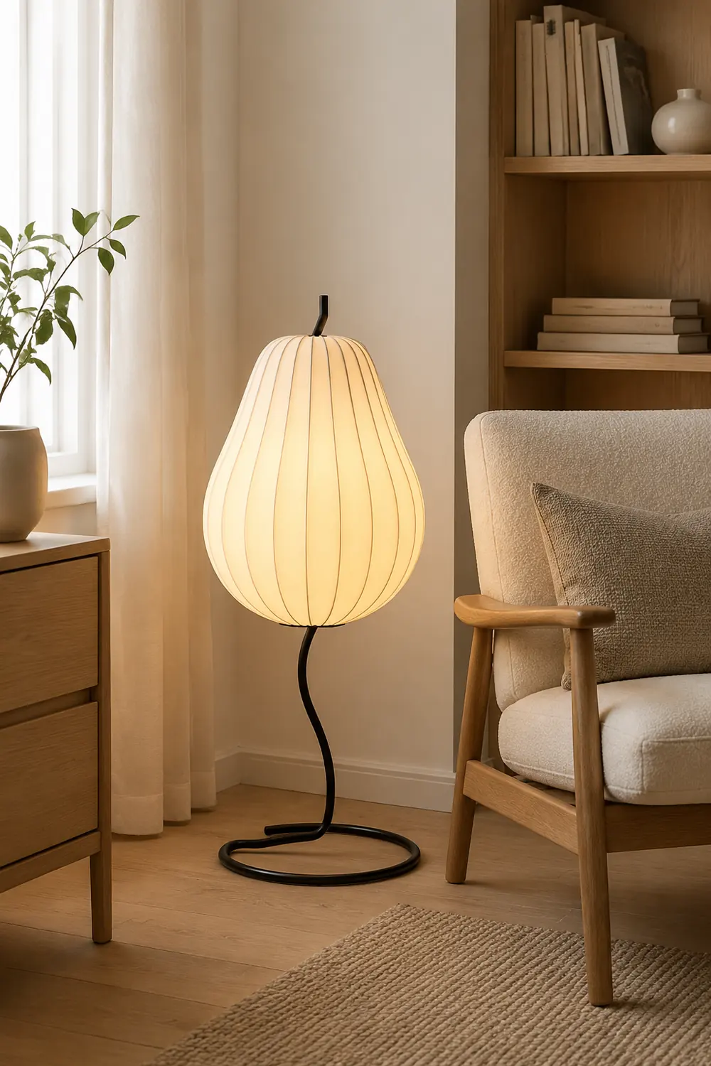 Renée Retro Pear Shaped Fabric Meta Floor Lamp - Lumpaz