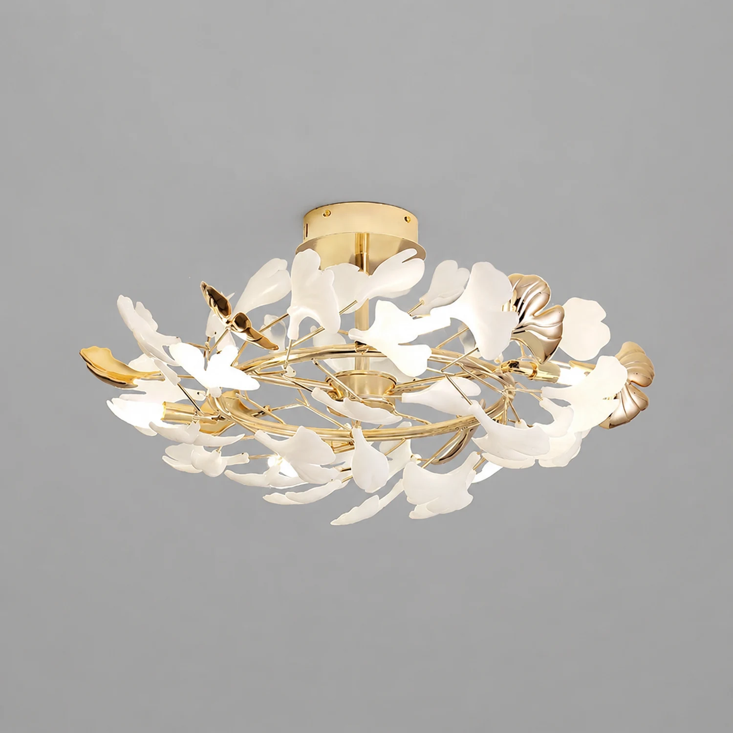 Ophelia Elegant Leaf Ceramic/Metal Flush Mount Ceiling Light, Gold - Lumpaz