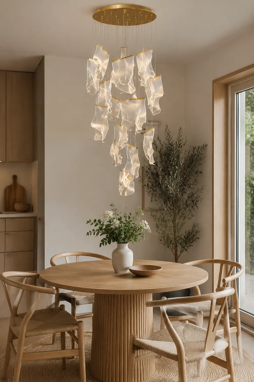 Marylin Artistic Acrylic Silk Chandelier, Gold - Lumpaz