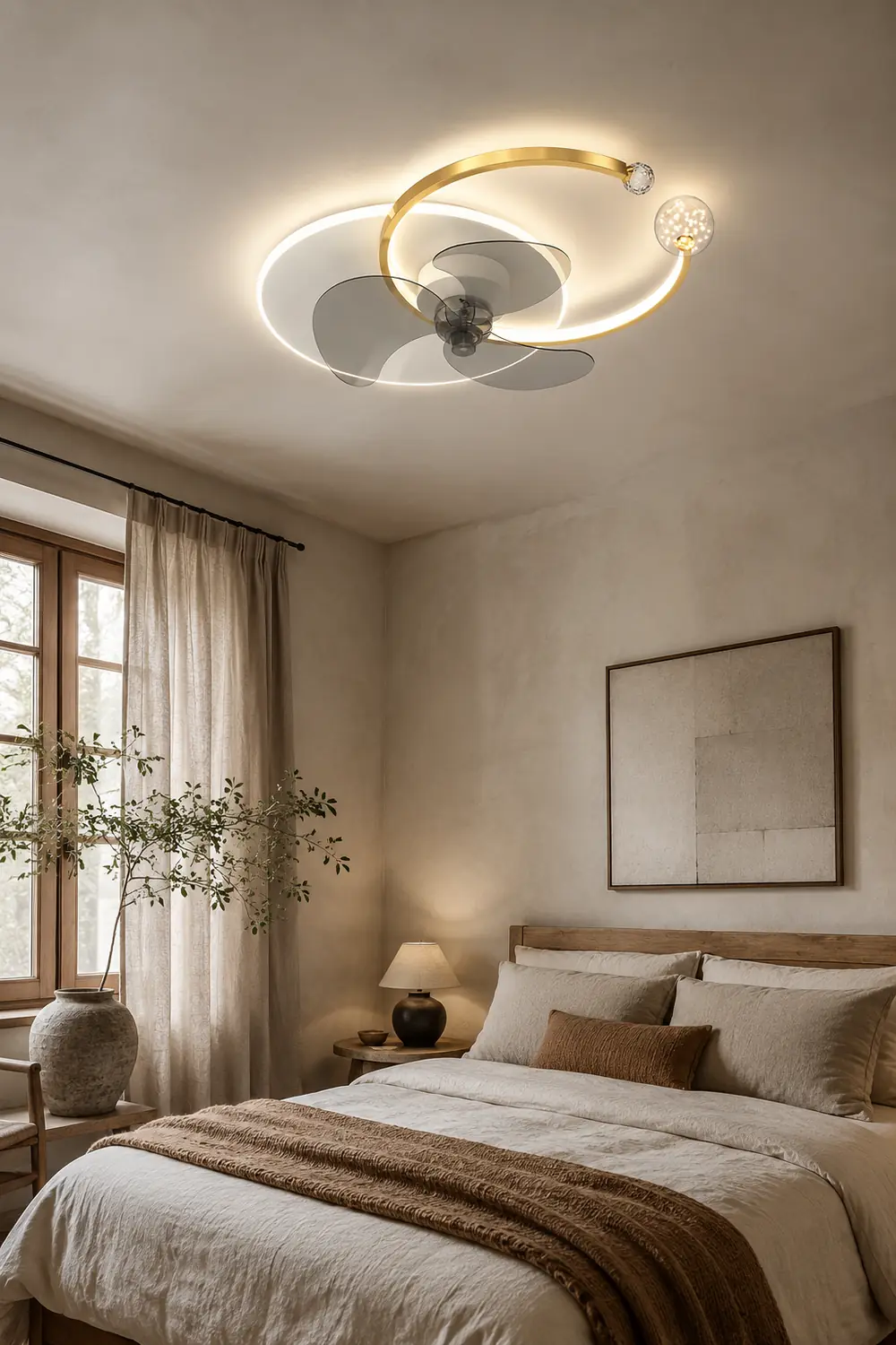 Madina Double-C Starry Ceiling Fan with Light, 2 Color, 24.5" - Lumpaz