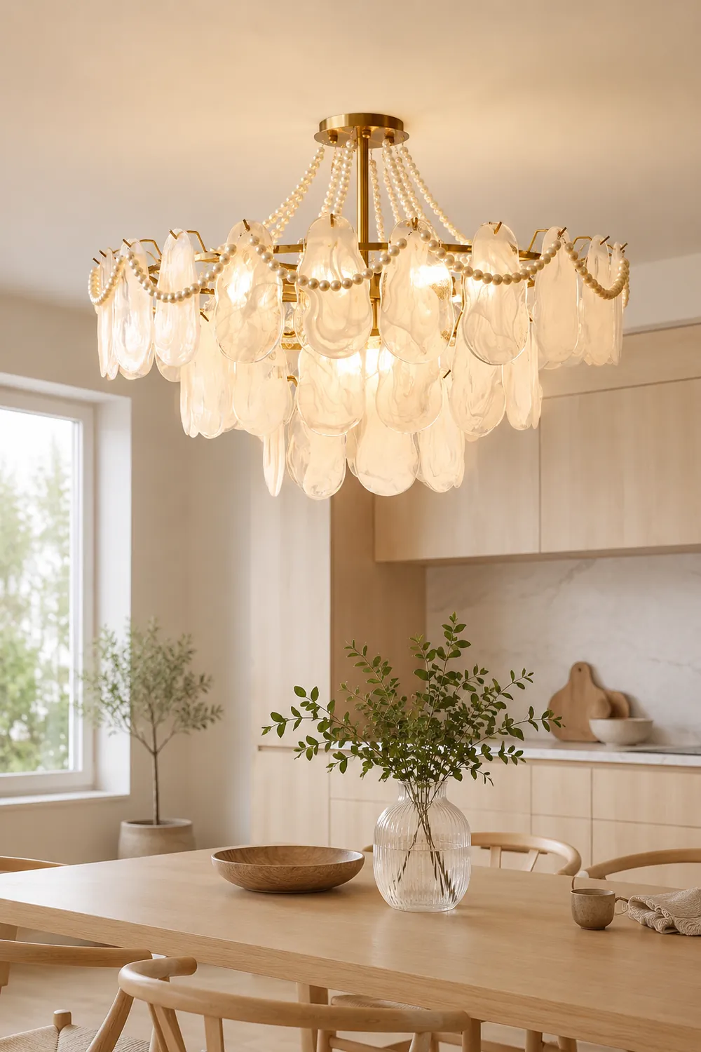 Kirsten Elegant Pearl/Glass/Metal Chandelier, White - Lumpaz