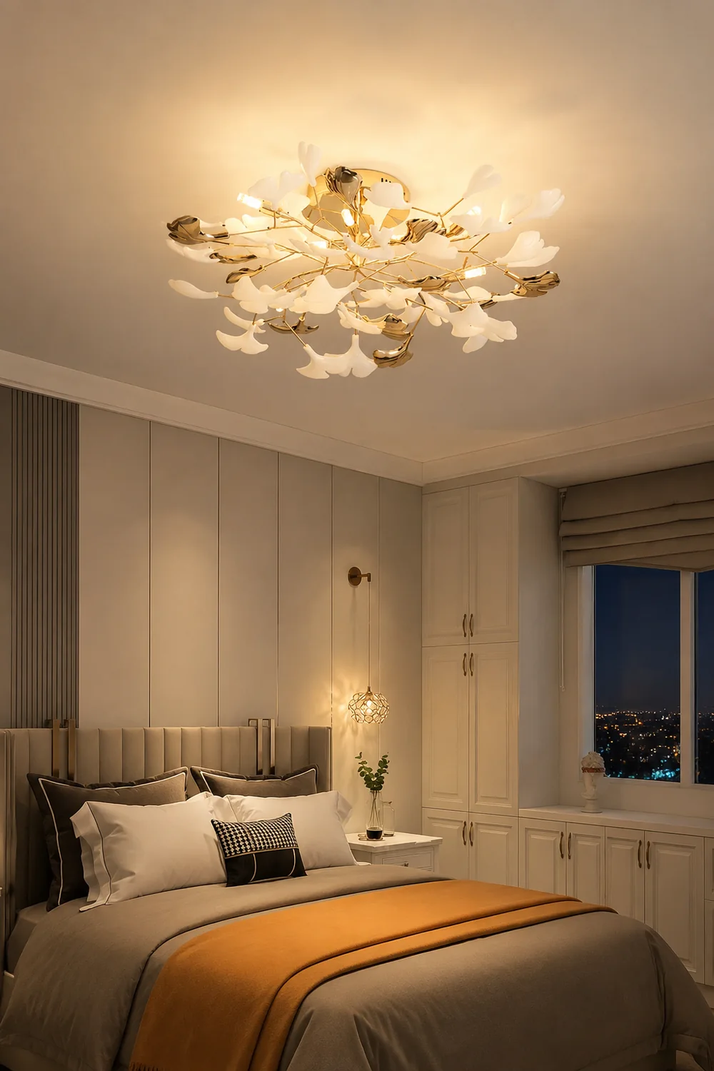 Ophelia Elegant Leaf Ceramic/Metal Flush Mount Ceiling Light, Gold - Lumpaz