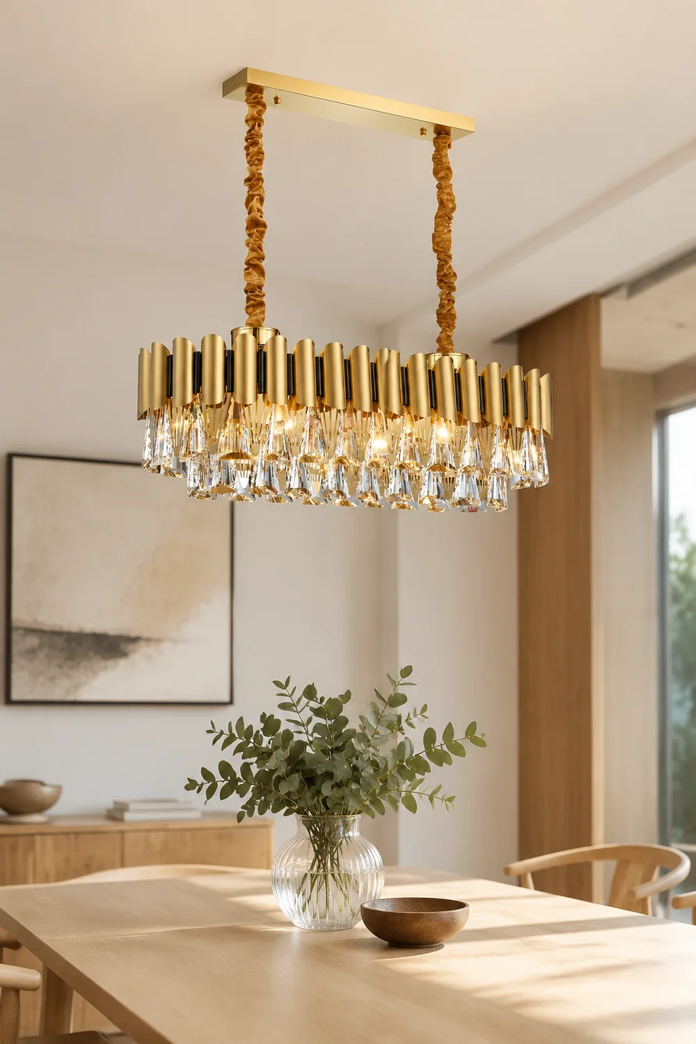 Marilyn Rectangular Luxury Metal Crystal Chandelier, Gold, Small - Lumpaz