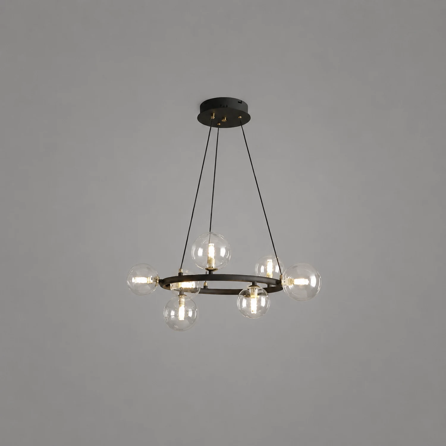 Valentina Modern Glass Globe Ring Chandelier, Gold/Black - Lumpaz