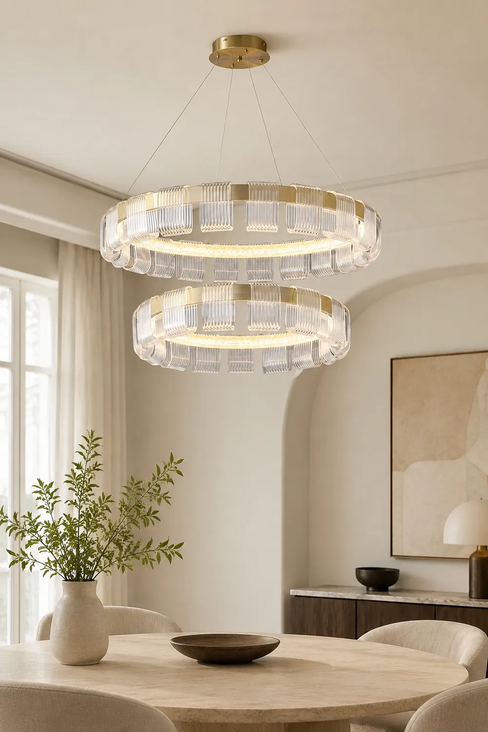 Evette Modern Acrylic Ring Pendant Light, White/Gold - Lumpaz