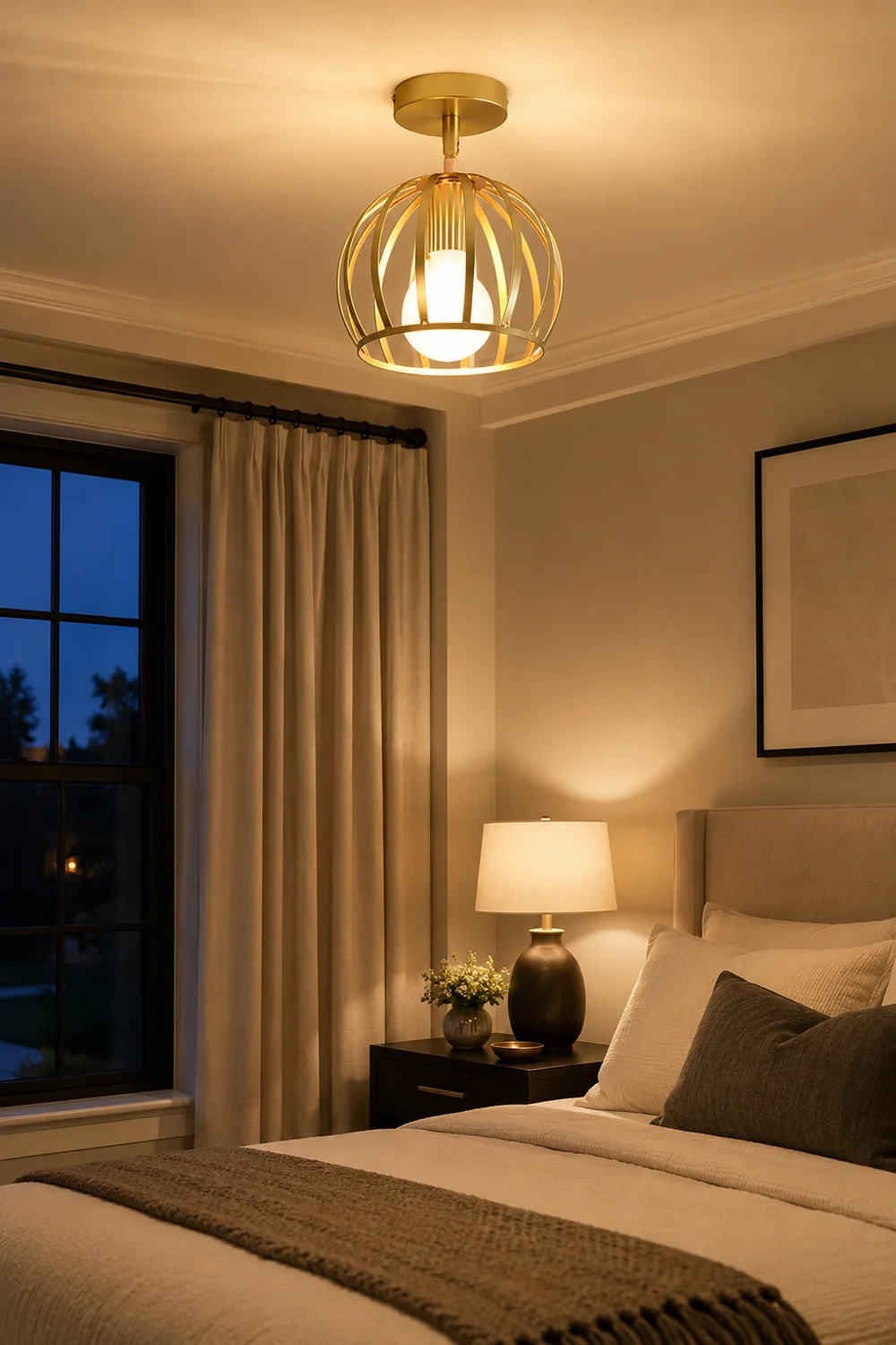 Herbert Semi Art Deco Globe Flush Mount Ceiling Light, Brass - Lumpaz