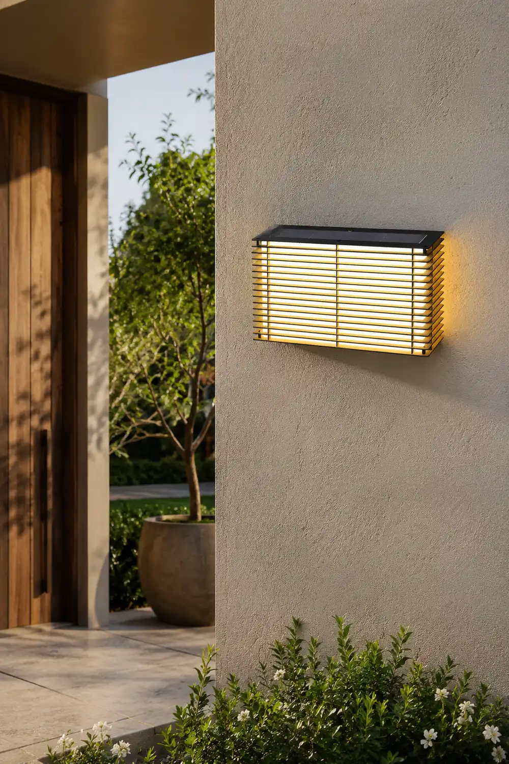 Waterproof Square Grids Stainless Steel Black Modern Solar Wall Lights - Lumpaz