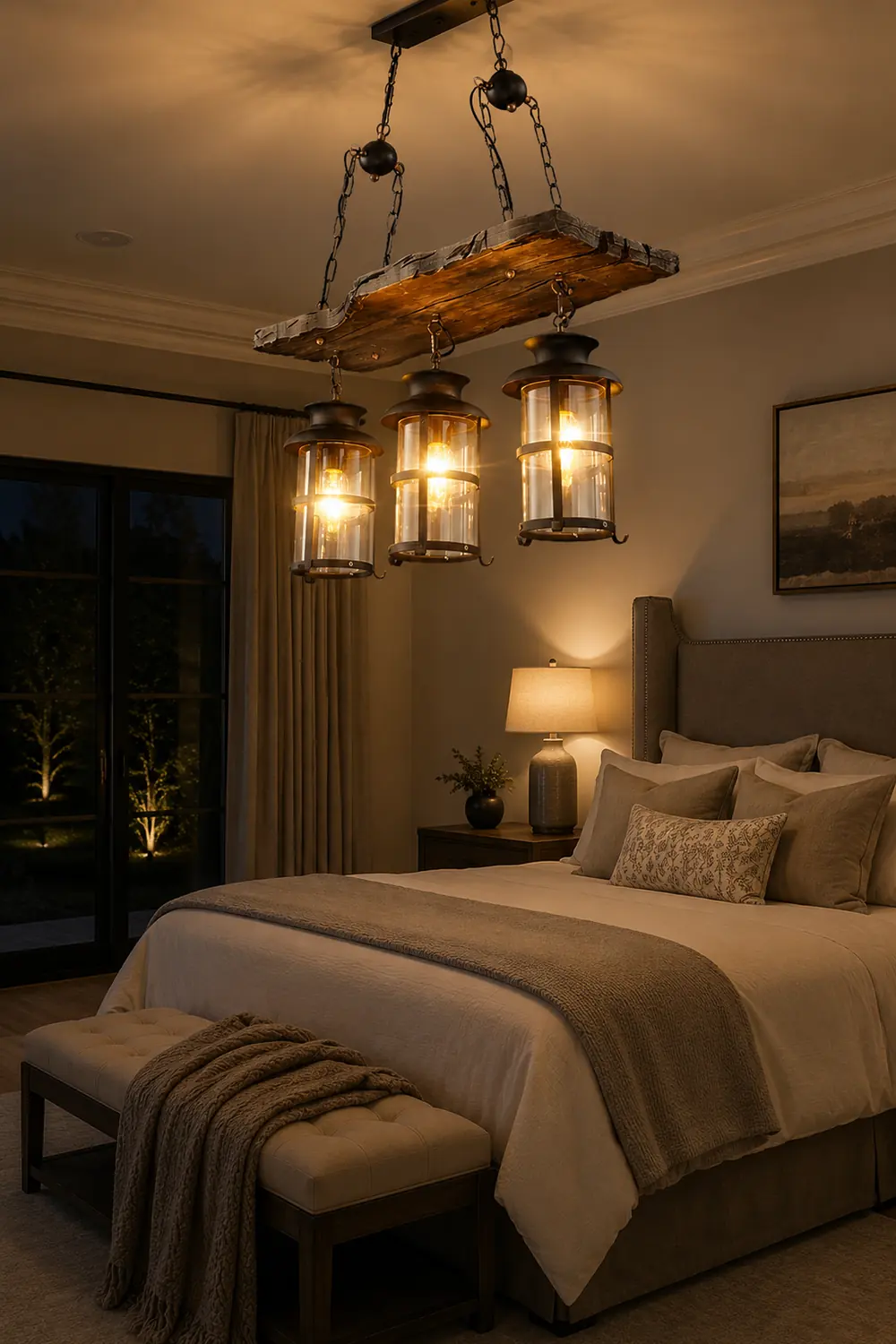 Austin Retro 3 Lantern Linear Wood/Metal, Chandelier - Lumpaz