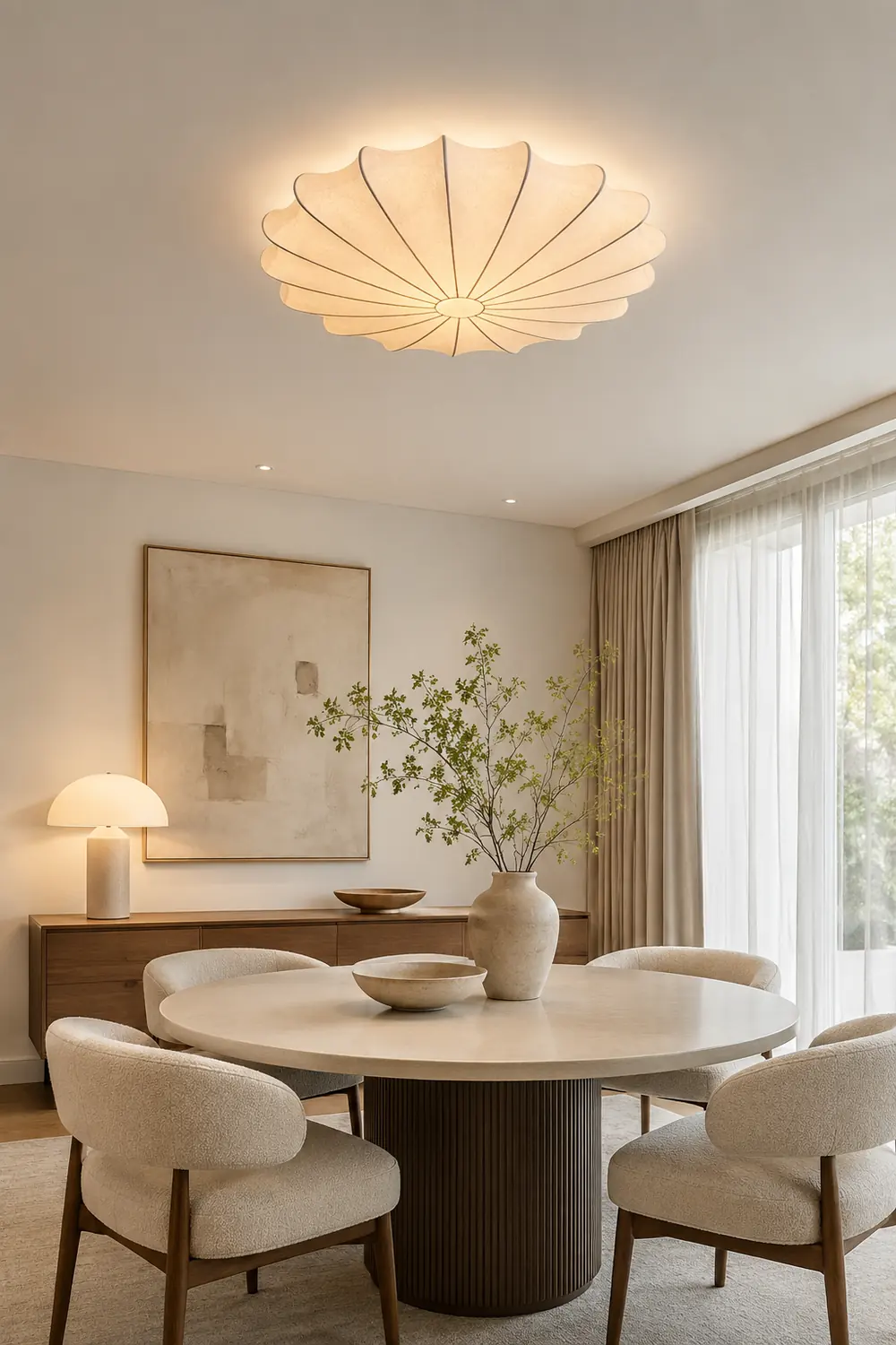 Renée Modern Elagant Round Metal/Fabric Flush Mount Ceiling Light, White - Lumpaz