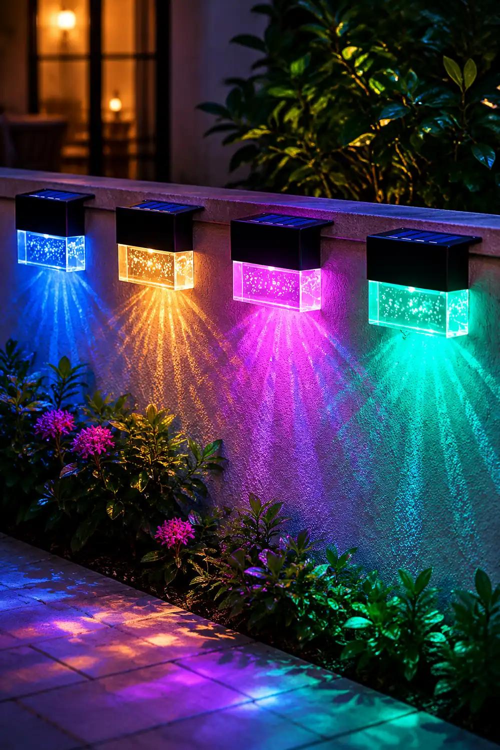 2PCS Solar Sunset Fence Lights RGB LED Outdoor Acrylic Bubbles Step Deck Light - Lumpaz