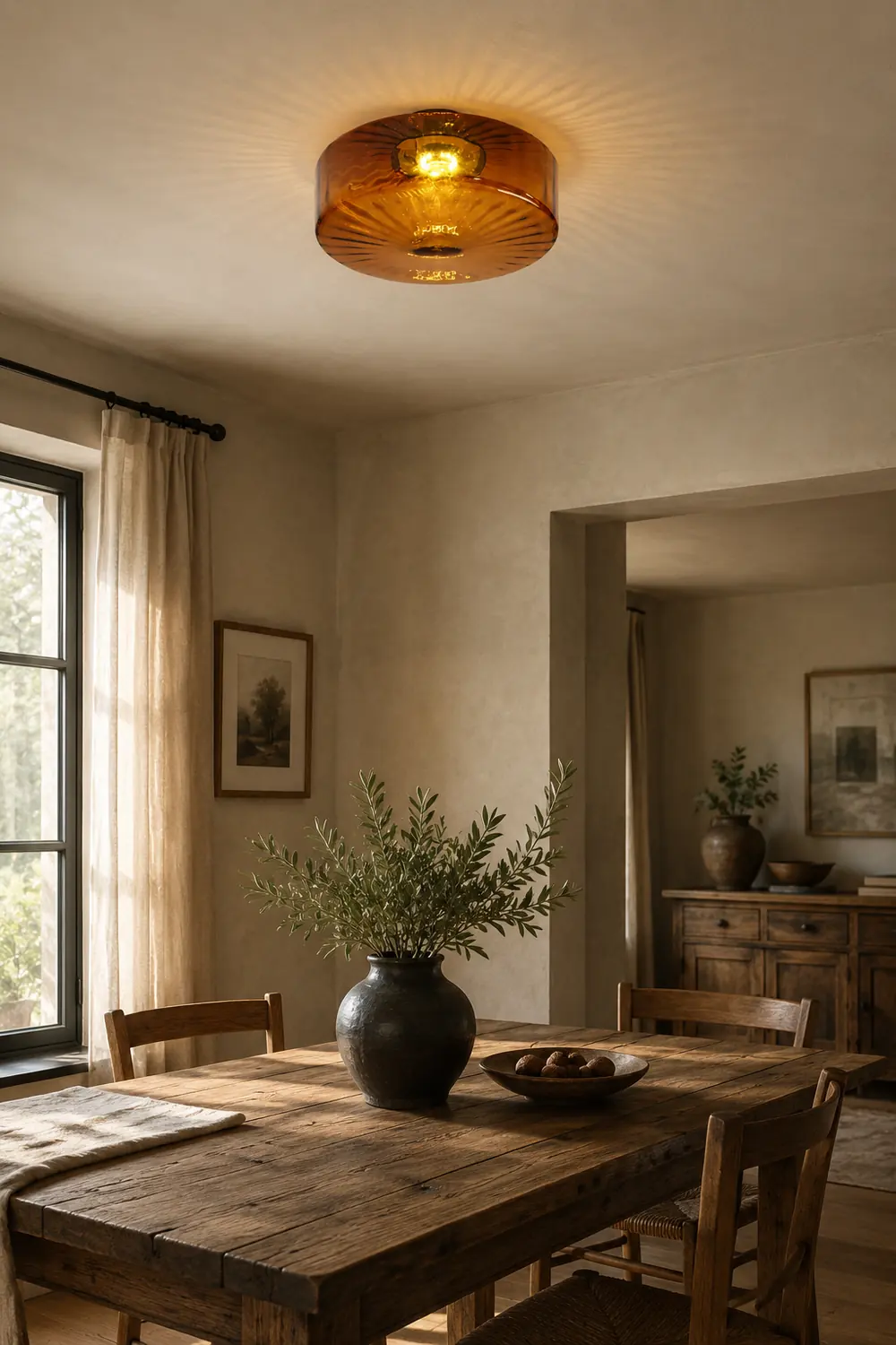 Hailie Modern Round Flush Mount Ceiling Light Brown Metal/Glass Kitchen/Living Room - Lumpaz