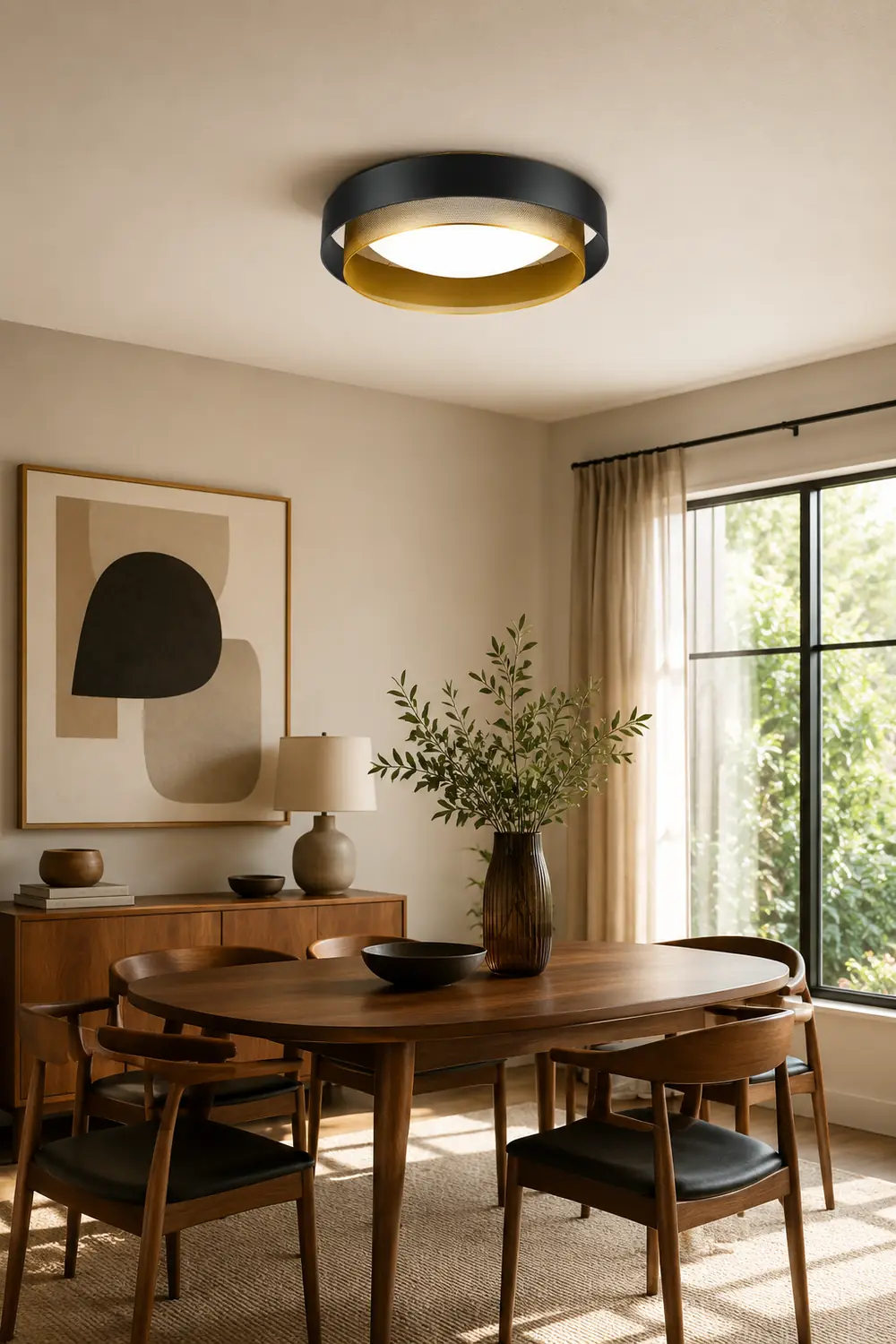 Quinn Modern Ring Metal/Acrylic Flush Mount Ceiling Light, White/Black - Lumpaz