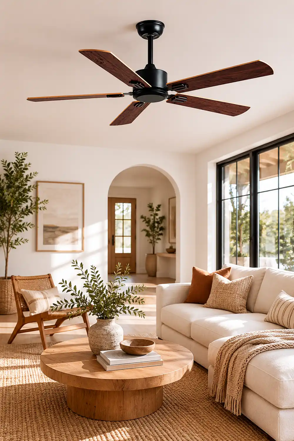 Haydn 5-Blade Modern Black & Coffee DC Ceiling Fan, Metal & Wood, 51'' - Lumpaz