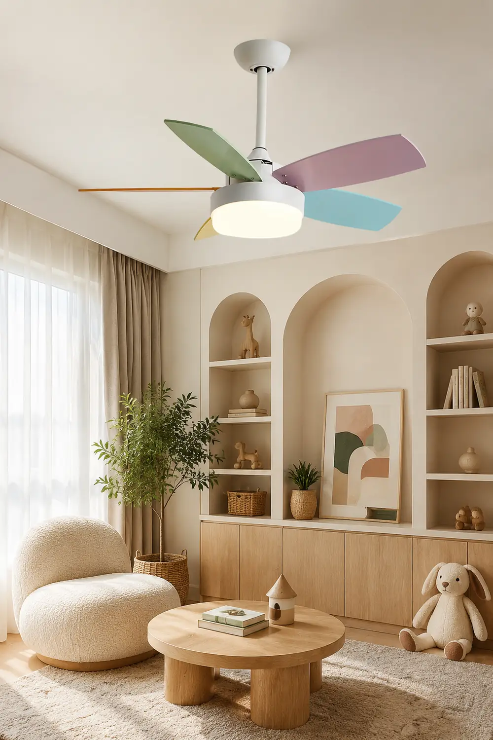 Morandi Modern 5-Blade Colorful DC Ceiling Fan with Light, LED, Summer, Bedroom - Lumpaz
