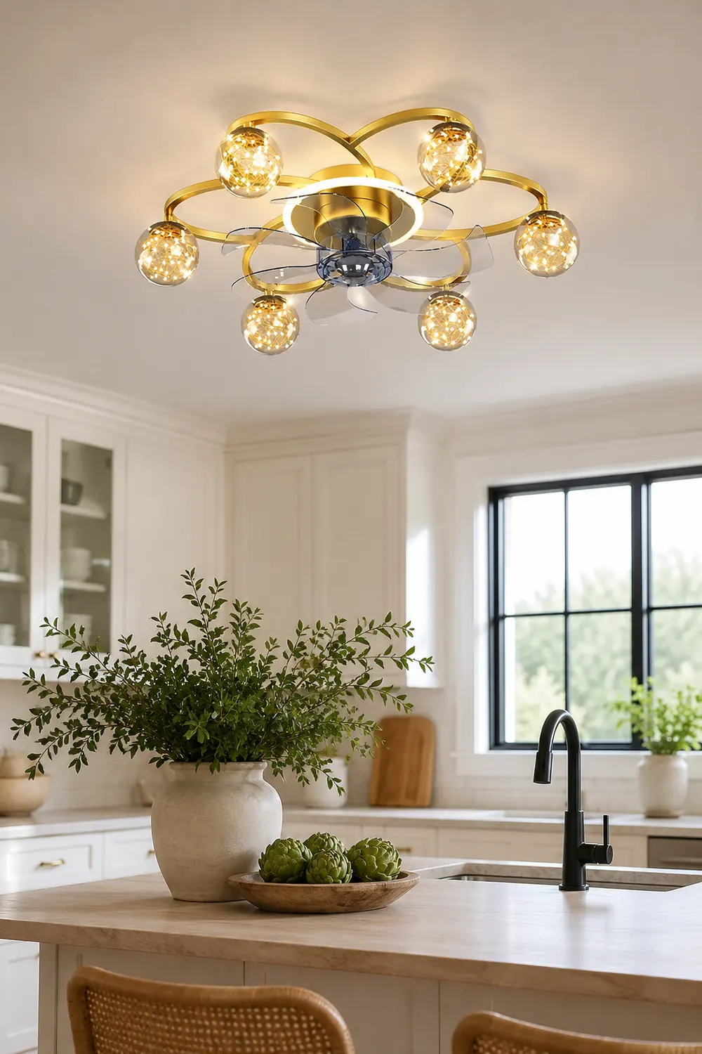 Madina Gold 7-Blade Starry Ceiling Fan with Light, DIA 22.8" - Lumpaz