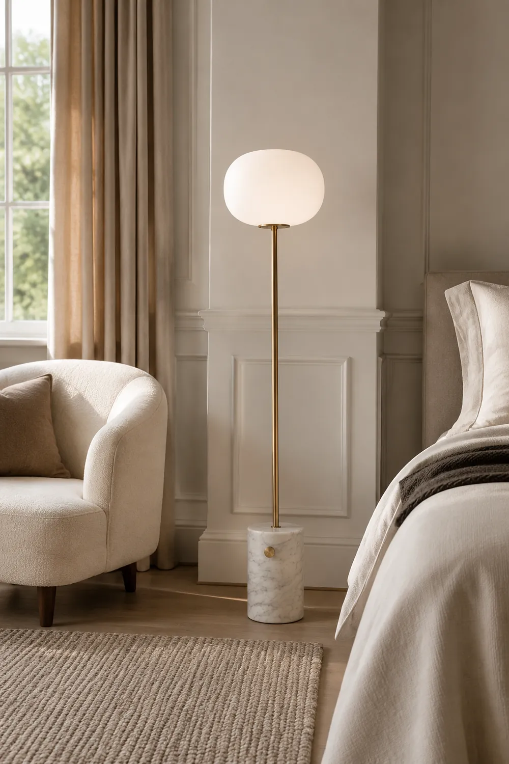 Valentina Modern Globe Metal Marble Floor Lamp, Black/Brass - Lumpaz