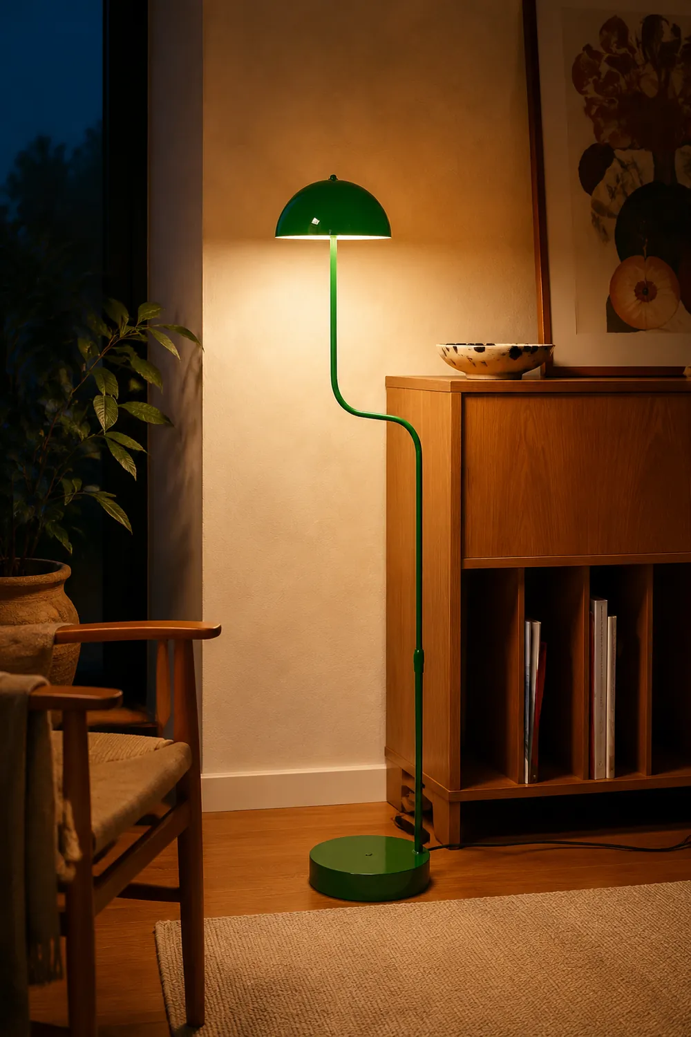 Salgado Floor Lamp Mushroom Middle Ancient, Arc Metal, Green, Dining Room - Lumpaz