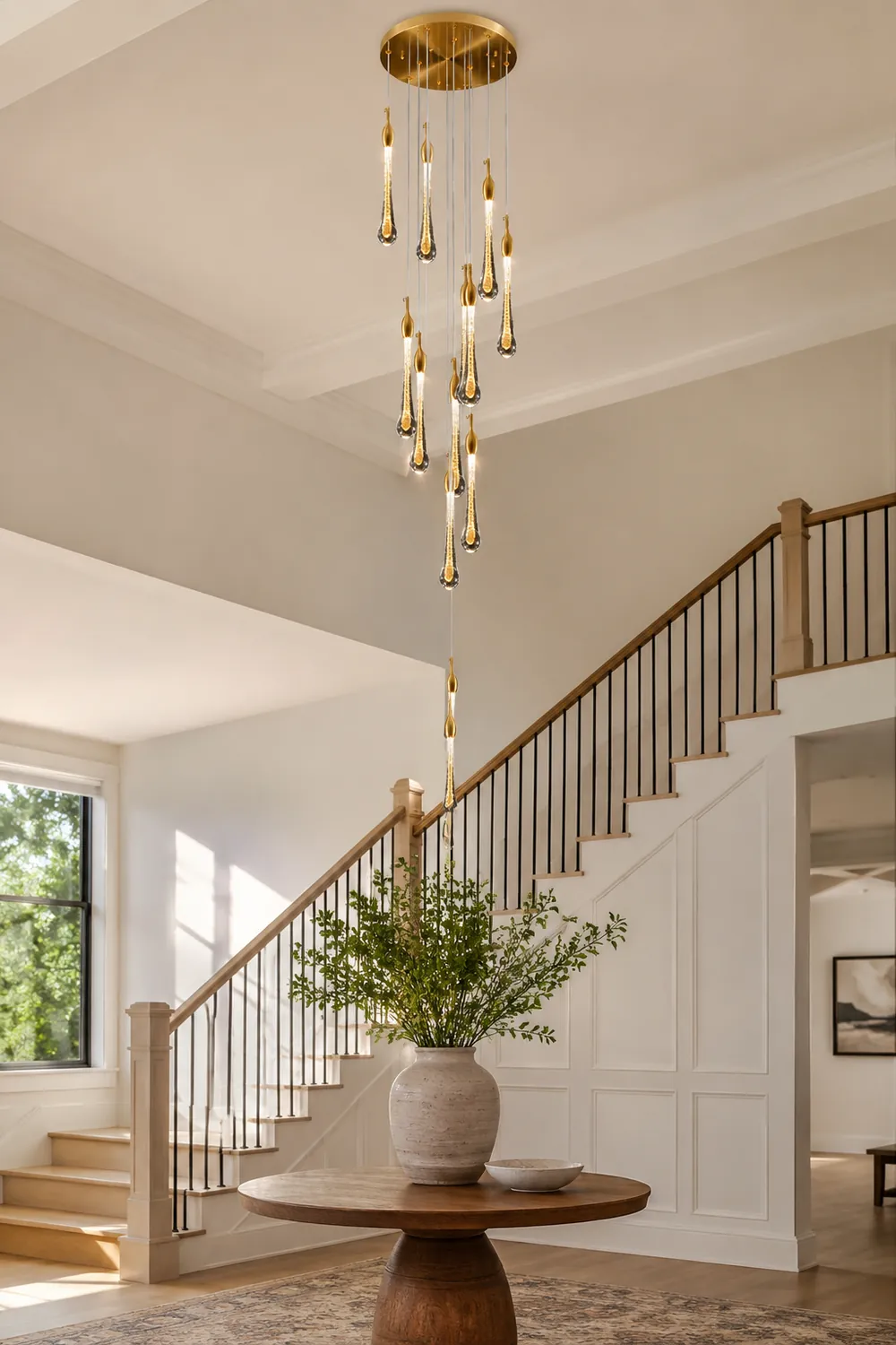 Hailie Modern Teardrop Metal Crystal Chandelier Gold Corridor - Lumpaz