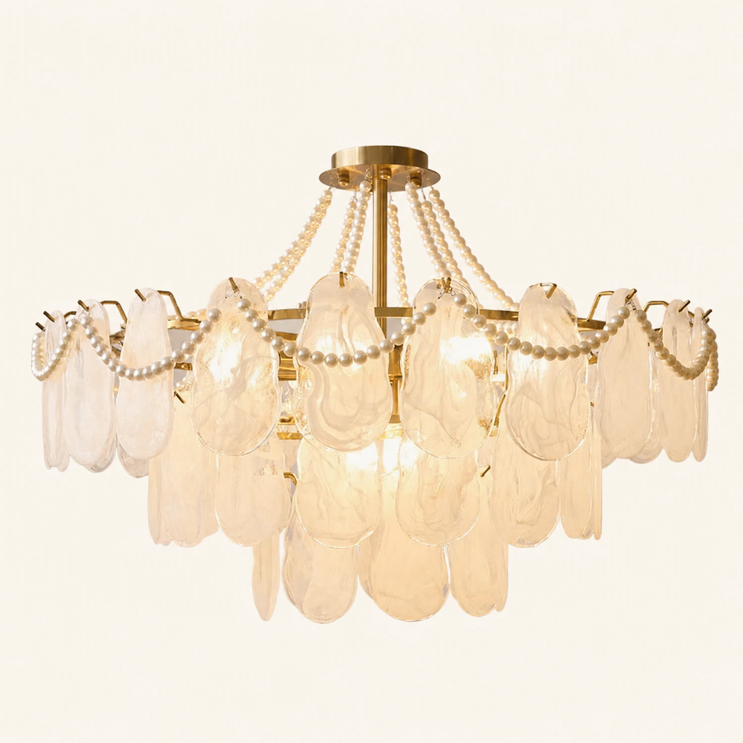 Kirsten Elegant Pearl/Glass/Metal Chandelier, White - Lumpaz