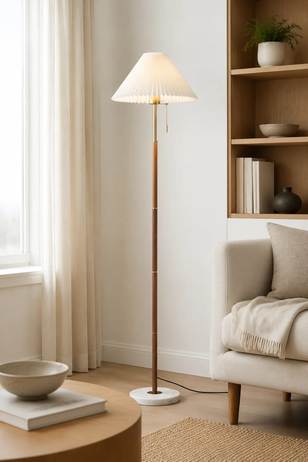 Ozawa Modern Pleated Metal Fabric Floor Lamp - Lumpaz
