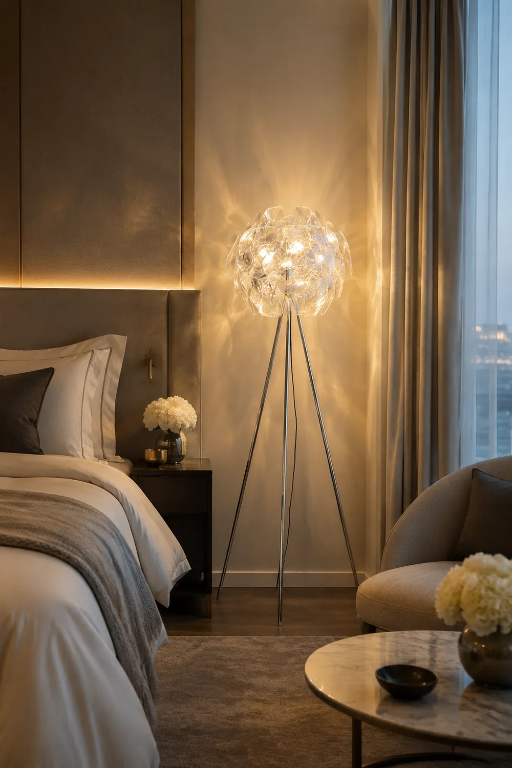Bella Luxury Flower Metal/Acrylic Floor Lamp, Living Room - Lumpaz
