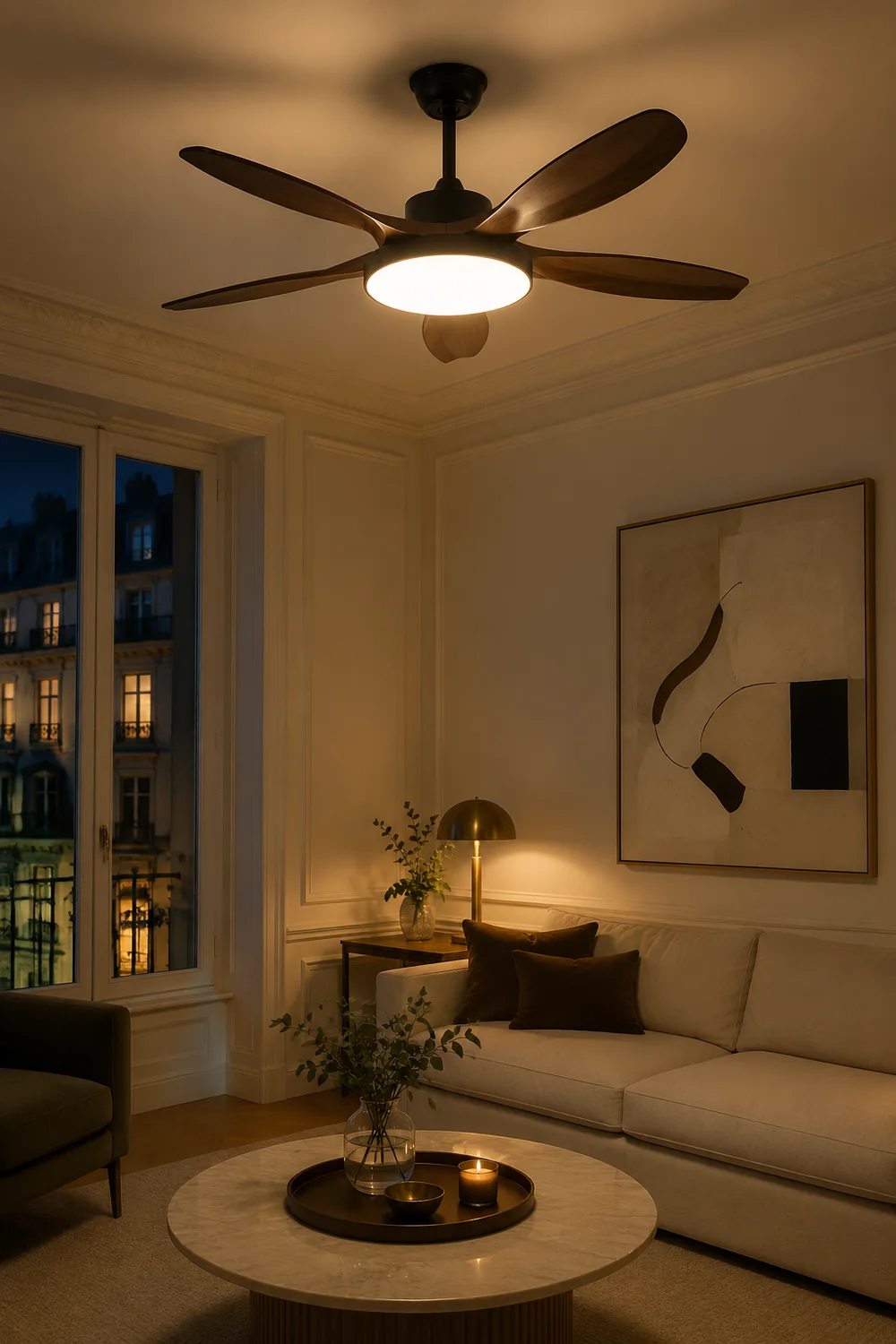 Ozawa Basic White & Black 5-Blade DC Ceiling Fan with Light, Wooden, 51'' - Lumpaz