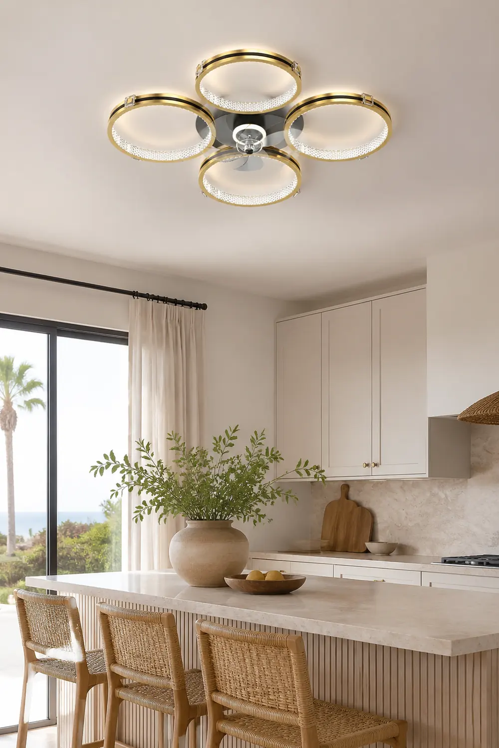 Kirsten 4-Rings 5-Blade Ceiling Fan with Light, 31"/40.5" - Lumpaz