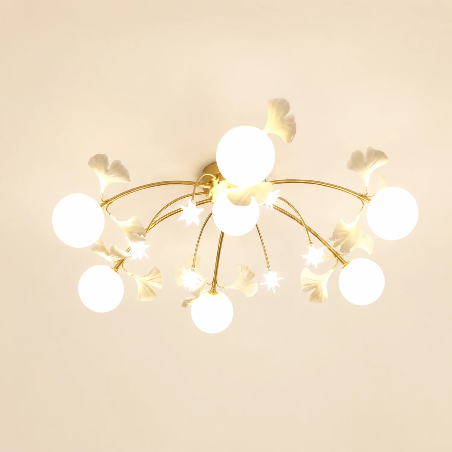 Ophelia Nordic Multi Globe Metal/Ceramic Flush Mount Ceiling Light, White/Gold - Lumpaz