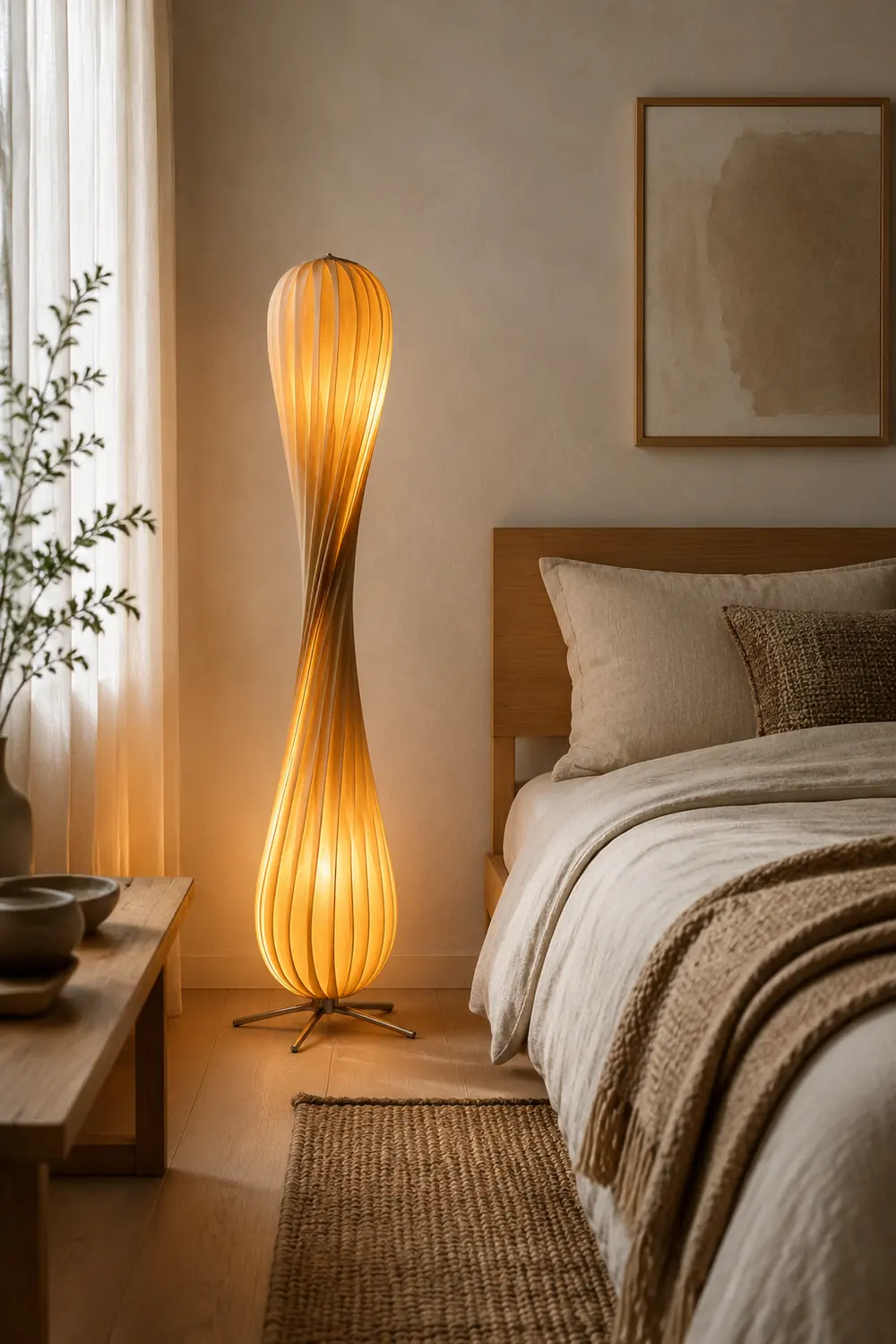 Ozawa Modern Twisted Wood Floor Lamp Wood Color - Lumpaz